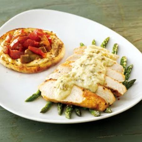 Green Chile Chicken Over Asparagus