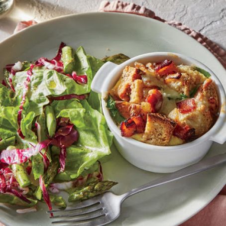 Spinach, Cheese, and Bacon Bread Puddings