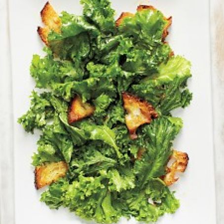 Mustard Greens Salad with Anchovy Croutons