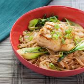 Pan-Seared Codwith Soy Maple Glaze, Baby Bok Choy, and Rice Noodles