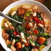 Kale Soup with Sweet Potatoes and Sausage