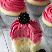 Lemon Cupcakes with Blackberry Buttercream