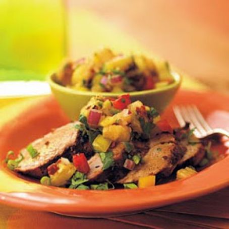 Adobo-Marinated Pork Tenderloin with Grilled-Pineapple Salsa