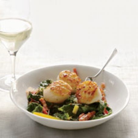 Seared Scallops with Bacon-Braised Chard