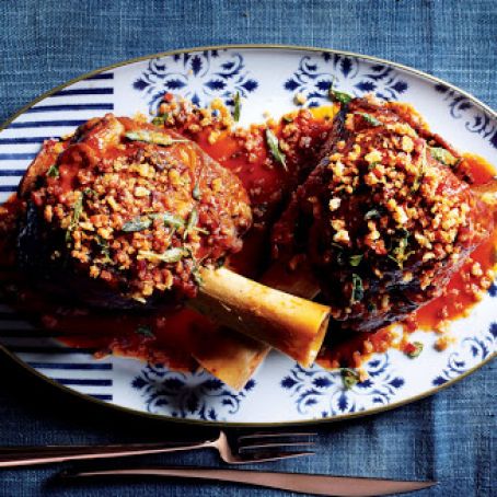 Braised Veal Shanks with Bacon-Parmesan Crumbs