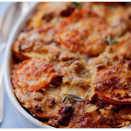 Sausage, Fontina and Rosemary Strata