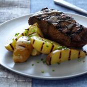 Whiskey Glazed Flat Iron Steaks and Grilled Potatoes