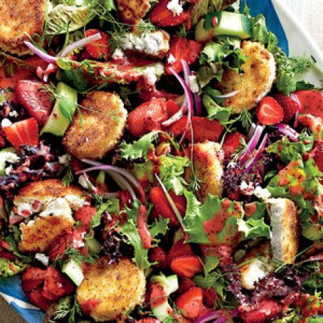 Strawberry Salad with Warm Goat Cheese Croutons Recipe