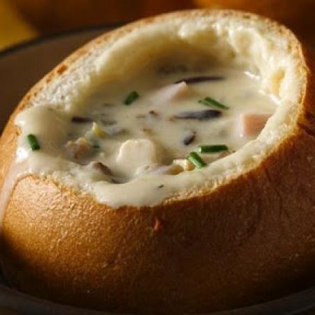 Chicken-Ham Wild Rice Soup in Bread Bowls