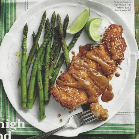 SESAME-CHICKEN  THIGH PAILLARD  WITH PEANUT SAUCE