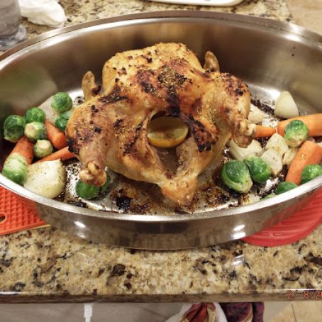 Roasted Chicken with Meyer Lemons and Brussel Sprouts