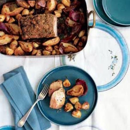 Fennel-Crusted Pork Loin w/ Roasted Potatoes and Pears