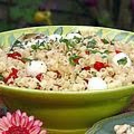 Pasta Salad with Roasted Red Peppers and Basil with White Balsamic Dressing