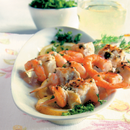 Brochetas de rape y gambas