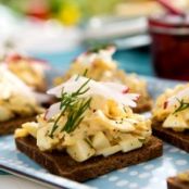 Open-Faced Egg Salad Tea Sandwiches with Crab and Poppy Seeds on Pumpernickel : Recipes : Cooking Channel