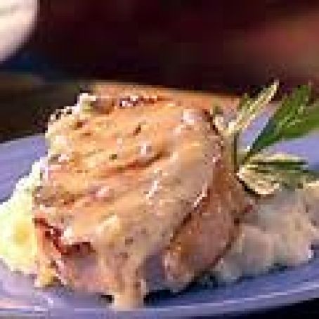 Pork Chops in Creamy Champagne Sauce with Rustic Garlic Mashed Potatoes