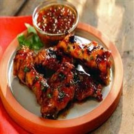 Grilled Wings with Sweet Red Chili and Peach Glaze