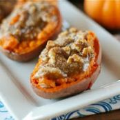 Twice Baked Sweet Potatoes with Walnut Streusel