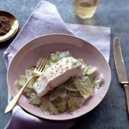 Steamed Green Cabbage with Halibut Fillet