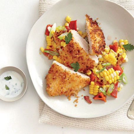 Panko Crusted chicken with corn hash