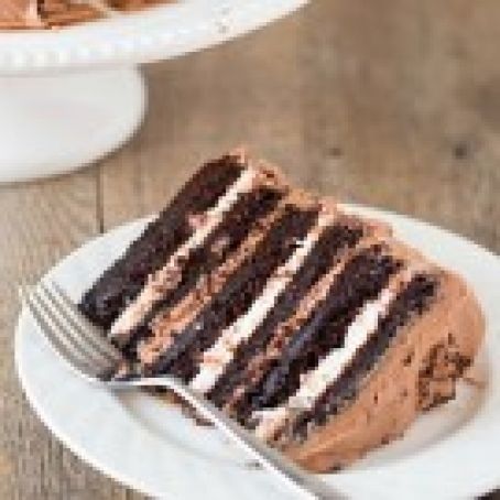 Six-Layer Chocolate Cake with Toasted Marshmallow Filling & Malted Chocolate Frosting
