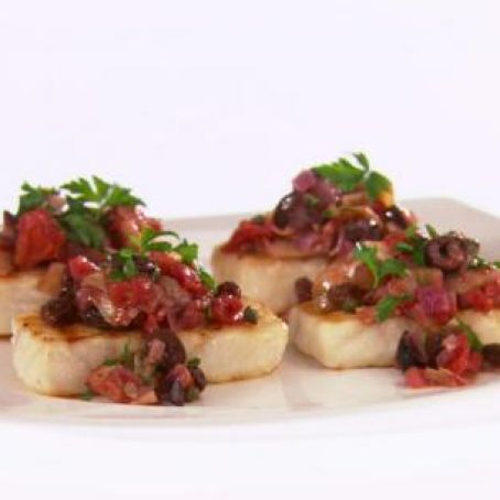 Halibut with Artichoke and Olive Caponata (Giada)