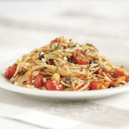 Spaghetti with Pine Nuts, Tomato & Garlic Breadcrumbs