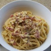 Pasta Carbonara with Sausage, Bacon and Prosciutto