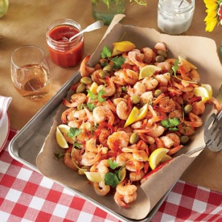 Shrimp Boil with Green Olives and Lemon
