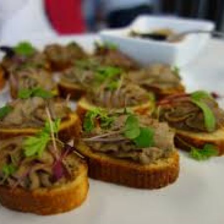 Wild Mushroom Pate on Brioche With Pickled Red Onion