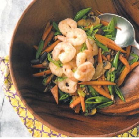Vegetable Stir-fry with Roasted Shrimp