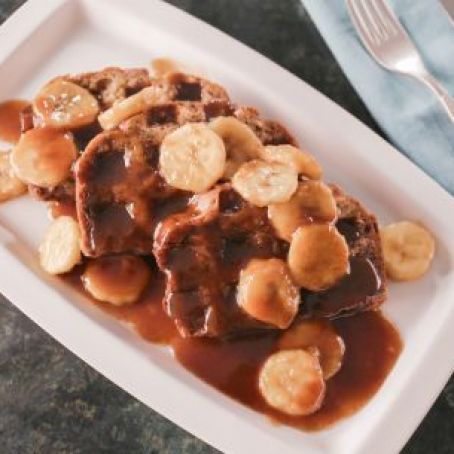 Banana Bread Waffles with Bananas Foster Sauce