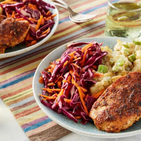 Cajun-Spiced Chicken with Potato Salad & Red Cabbage Slaw