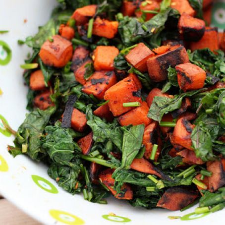 Paleo Grilled Sweet Potato and Wilted Kale Salad – Gluten-free + Vegan