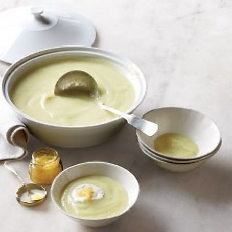 Leek and Parsnip Soup with Caviar and Black Pepper Cream
