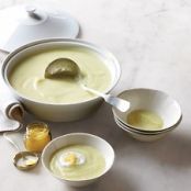 Leek and Parsnip Soup with Caviar and Black Pepper Cream