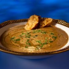 Roasted Garlic Soup with Asiago Crostini