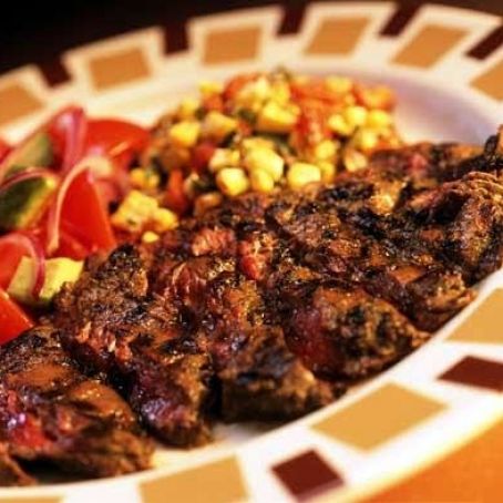 Chili-Rubbed Skirt Steak with Tomato Corn Salad