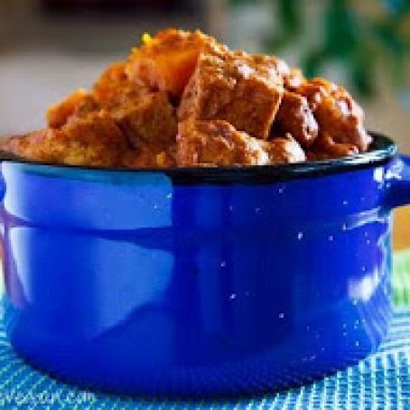 Tofu, Tempeh, and Butternut Squash in Slow-Cooked Peanut Mole