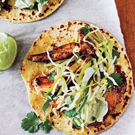 Chicken Tacos, Ancho  with Cilantro Slaw & Avocado Cream (Cooking Light)
