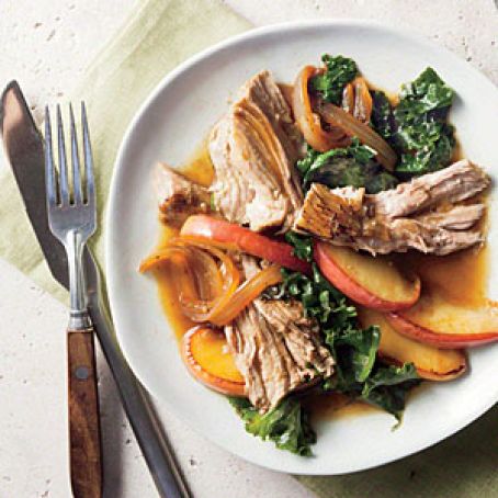 Smothered Vinegar Pork Shoulder with Apples and Kale