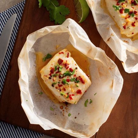  Steamed Halibut en Papillote with Chipotle Citrus Sauce 