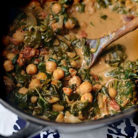 Braised Coconut Spinach & Chickpeas with Lemon