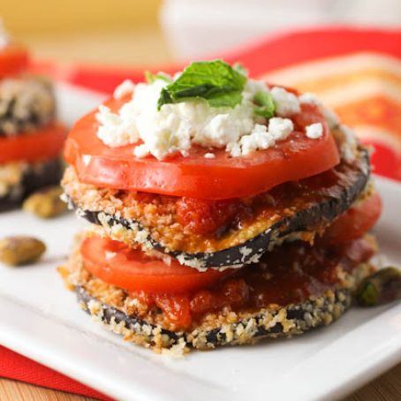 Baked Eggplant with Pistachio Pesto and Goat Cheese