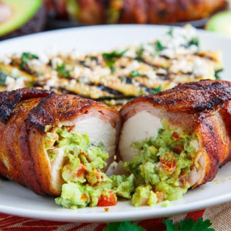 Bacon Wrapped Guacamole Stuffed Chicken