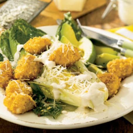Roasted Caesar Salad with Chicken Croutons