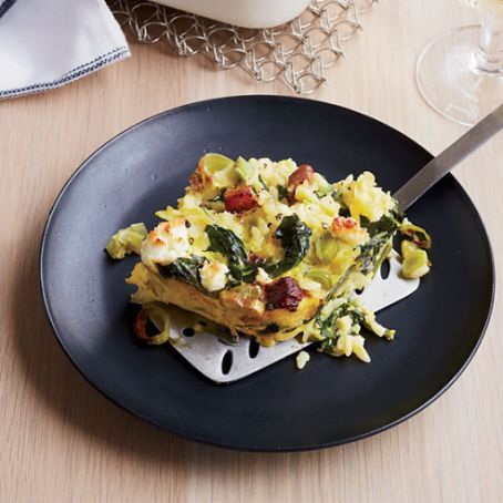Custardy Baked Orzo with Spinach, Bacon and Feta