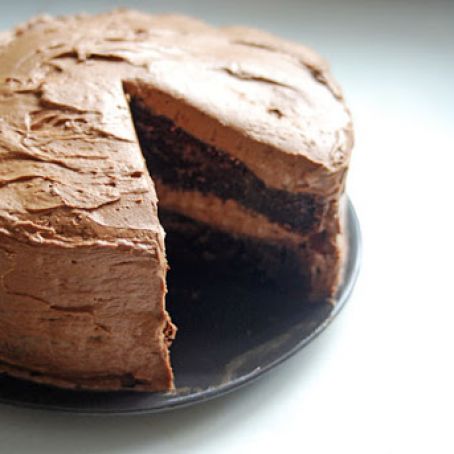 Chocolate Cake with Mousse Filling and Chocolate Port Wine Frosting