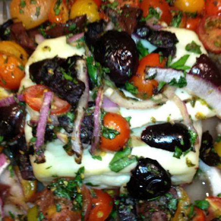 Mediterranean Baked Feta or Haloumi with Tomatoes