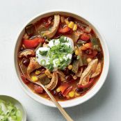 Pulled Chicken Ancho Chili and Black Bean Soup